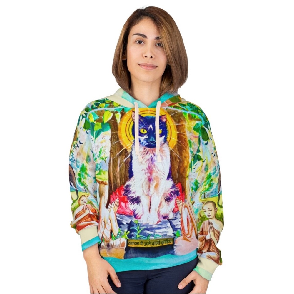 Zen Cat Feline Fashion Hoodie - Pussycat Paradise Religious Monks Art Unisex Top